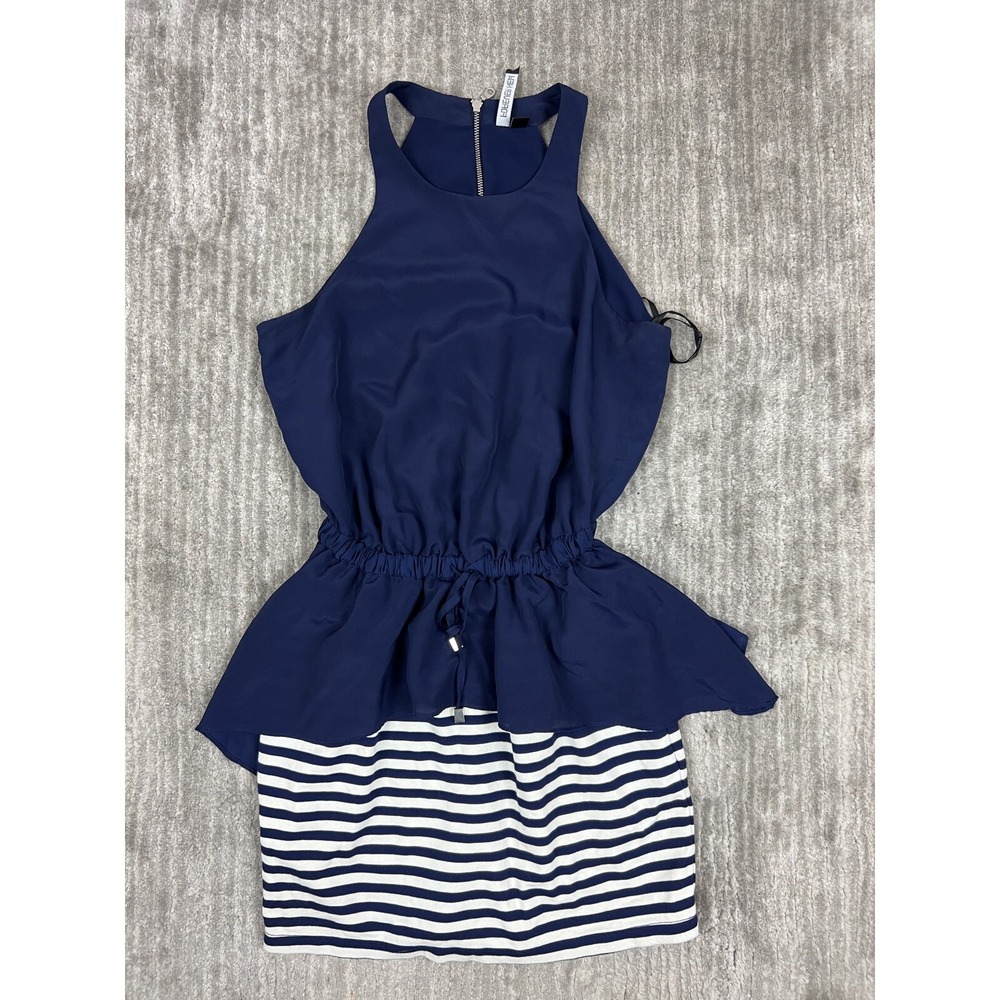 Forever New Dress Womens 4 Navy Blue White Striped Peplum Halter Mini JD1113